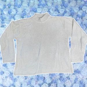 Vintage Chenille Sweater Large Stretchy Mock Neck Shiny Sweater Long Sleeved Top